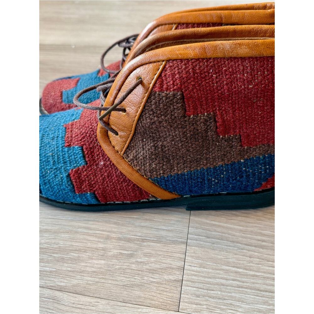 Rare Res Ipsa Kilim Ankle Boots Boho Geometric Wool Lace Up - Women’s 8